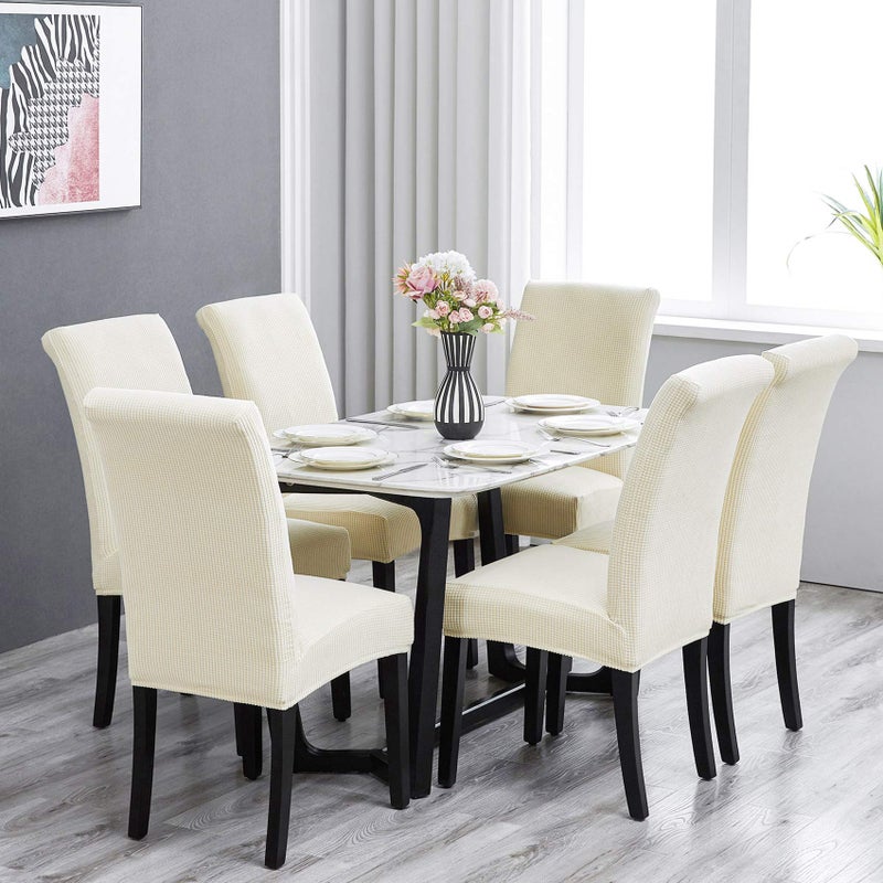 Howhic Stretch Chair Covers for Dining Room Set of 6, Removable Washable Dining Room Chair Covers, Dining Chair Slipcovers Seat Protector, Great for Home and Banquet Decoration (Ivory, 6 Pack) - Image 2